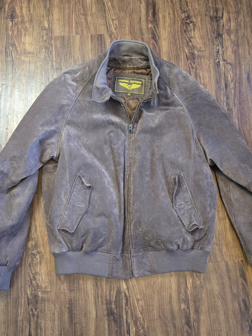 Landing Leathers Men WWII Suede Leather Brown Bomber Jacket
